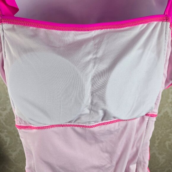 Eomenie Size Medium Hot Pink One Piece Swimsuit Ruffle Ruching Adj Straps NWT - Picture 12 of 14
